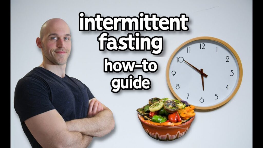 Intermittent fasting and workout lifestyle concept with clock healthy meal and exercise mat